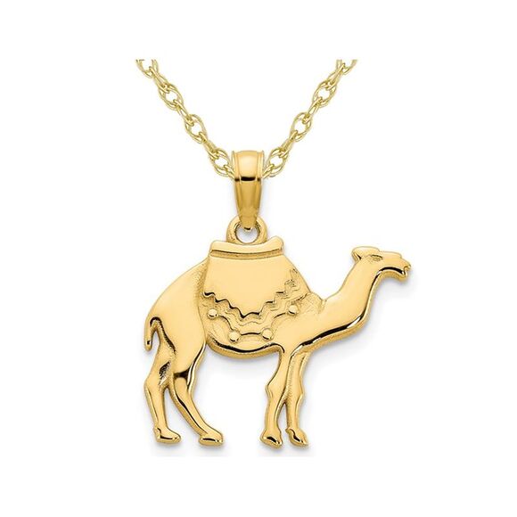 14K Yellow Gold Camel Charm Pendant Necklace with Chain - Picture 1 of 4